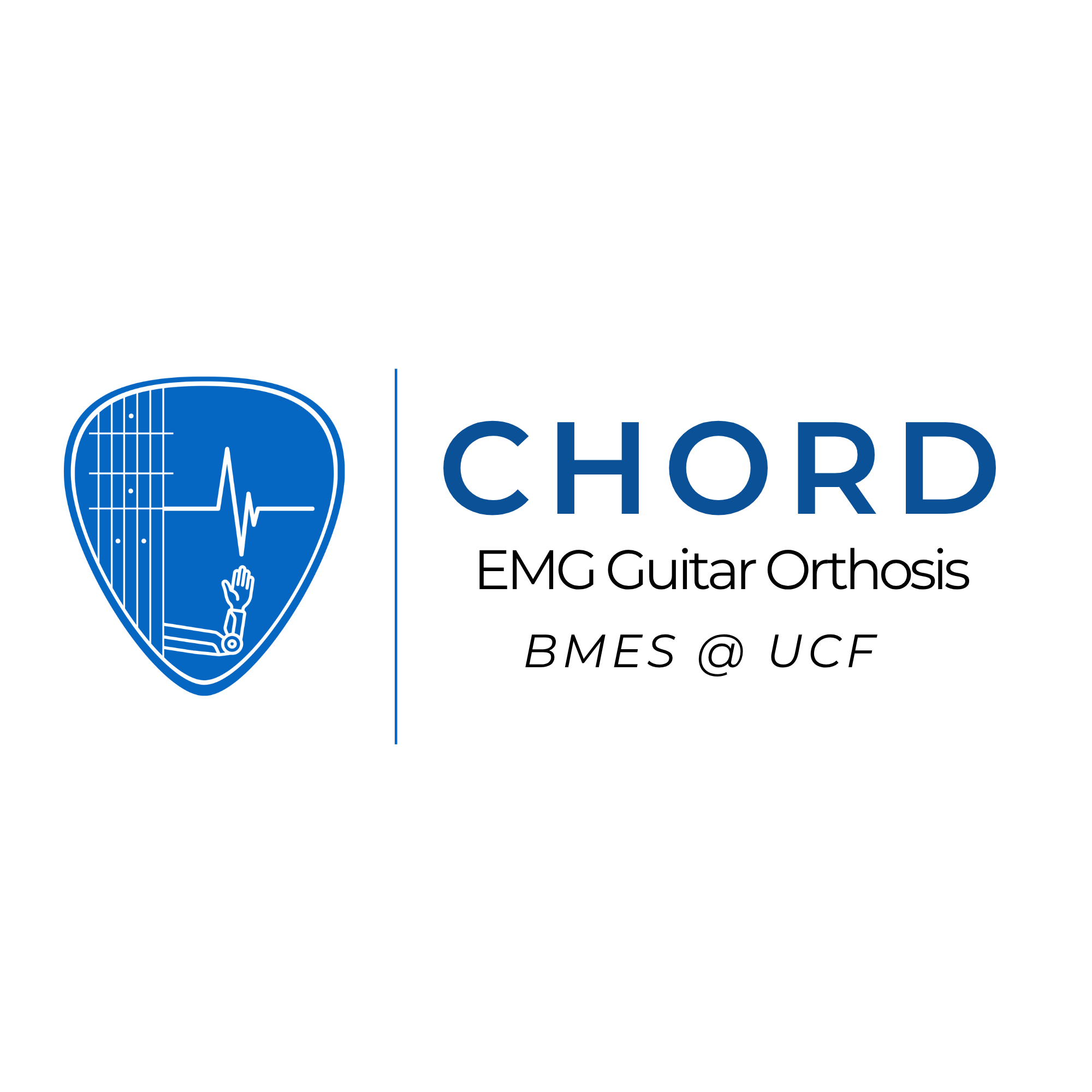CHORD logo with a guitar pick, EMG signal, and orthosis illustration