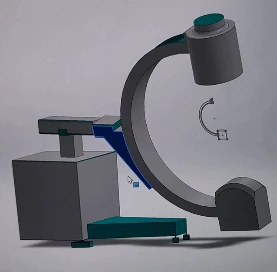 CAD view of the GRACE C-arm angled relative to its base