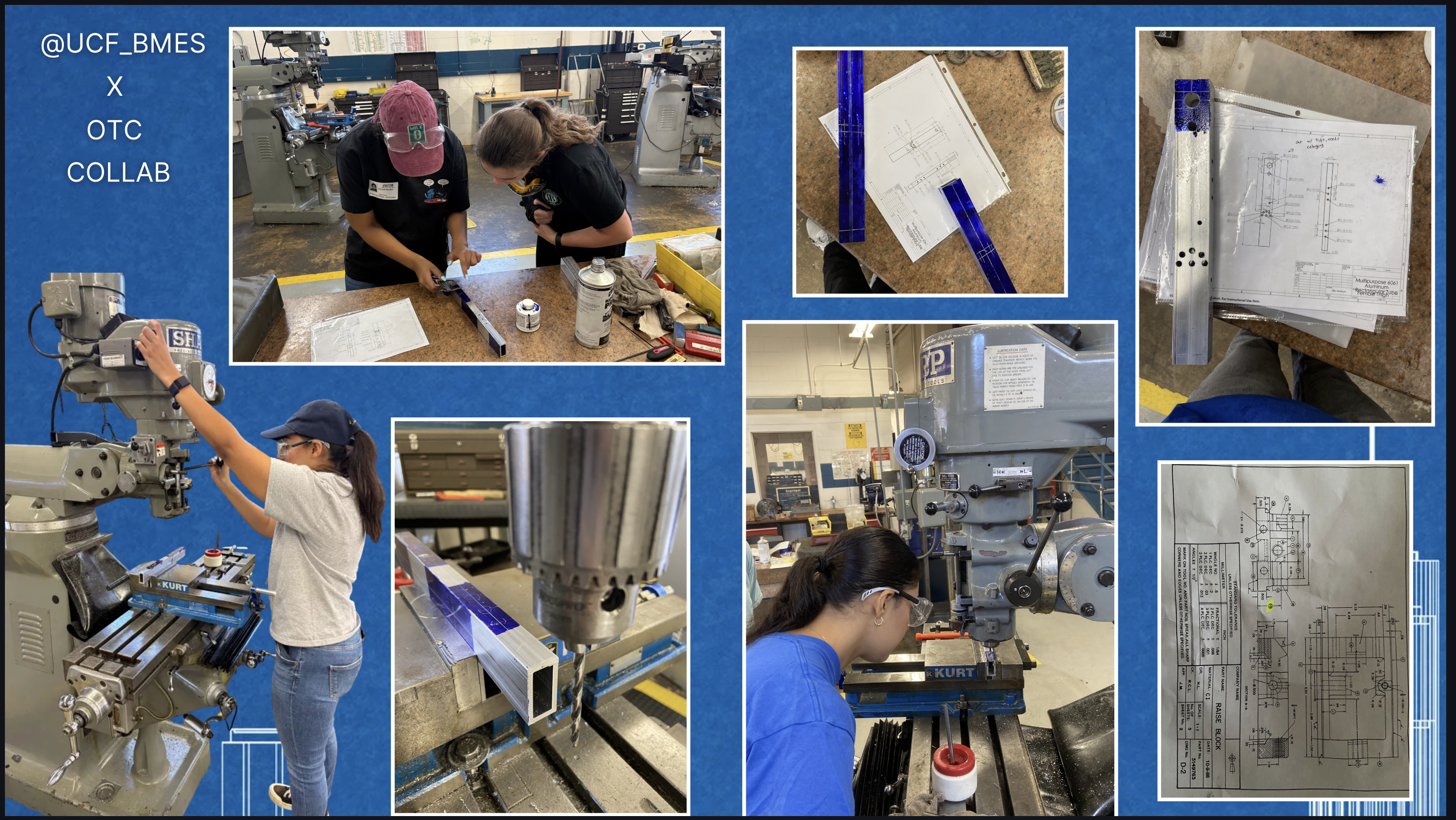 BMES members measuring parts and using milling machines during the OTC collaboration